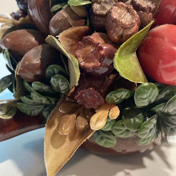 McCoy Vintage Brown Drip Glaze Pottery Apple Fruit Floral Centerpiece 7050 - Picture 3 of 13